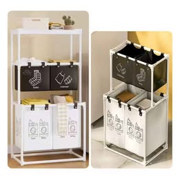 Organizador de Ropa Multiuso para Lavadora de 3 Niveles con Bolsas Removibles 123x57x44cm