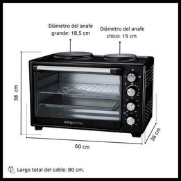 Horno Cocineta Eléctrico Multiuso 3en1  Dos Hornillas Platos Cap. 35 Litros Acero Inoxidable 1400w