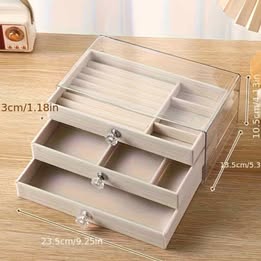 Organizador de Joyas  Acrílico Transparente con 3  Niveles Aretes Anillos Collares Terciopelo Lujo