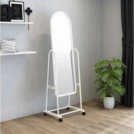 Espejo Elegante Ovalado Metálico Cuerpo Completo Movible Giratorio Portable con Ruedas 160x48cm