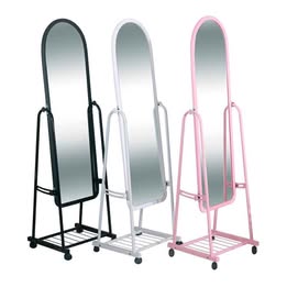 Espejo Elegante Ovalado Metálico Cuerpo Completo Movible Giratorio Portable con Ruedas 160x48cm