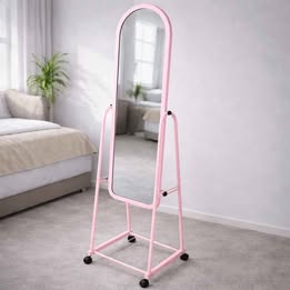 Espejo Elegante Ovalado Metálico Cuerpo Completo Movible Giratorio Portable con Ruedas 160x48cm