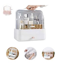 Organizador de Maquillaje y Cosméticos Portátil MultiusoTransparente y Cajón Belleza Make Up 35x22cm