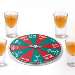 Juego de Ruleta Giratoria para Beber con  4 Vasos Shots de Cristal Diversión Fiesta Cumpleaños