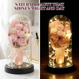 Rosa Eterna Encapsulada en Cúpula de Cristal con Luces LED  Regalo Amor Flores