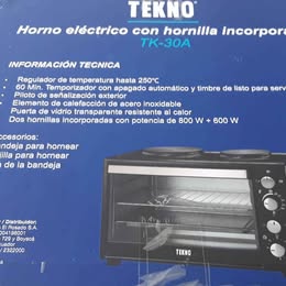 Horno Cocineta Eléctrico Multiuso 3en1  Dos Hornillas Platos Cap. 35 Litros Acero Inoxidable 1400w
