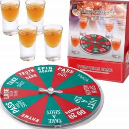 Juego de Ruleta Giratoria para Beber con  4 Vasos Shots de Cristal Diversión Fiesta Cumpleaños