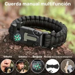 Pulsera Manilla Táctica de Supervivencia Multifuncion Emergencia con Brújula Camping Senderismo