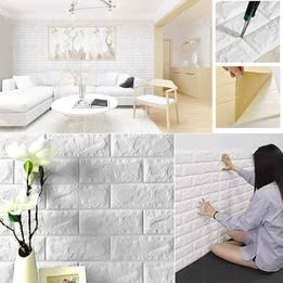 Panel 3D Ladrillo Blanco para Decorar Pared Tipo Azulejo de Espuma Impermeable