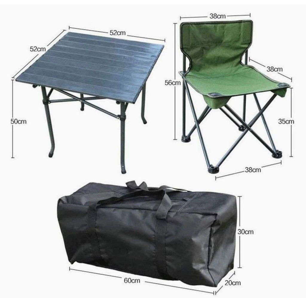 Kit Mesa plegable metálica + 4 sillas plegables + maletín camping viaje picnic playa paseo exterior