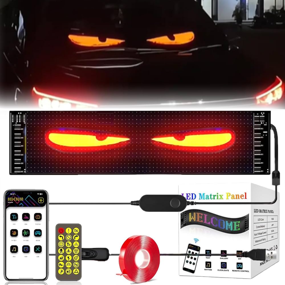 PANEL LUZ LED FLEXIBLE PANTALLA SMART PUBLICIDAD OJOS DE DIABLO AUTO CARRO BUS CAMIÓN  13X60CM 5V/2A