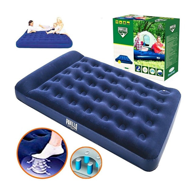 Colchón inflable 2 plazas+Inflador+Almohada Bestway Camping Aire libre Senderismo Viaje 139x190cm