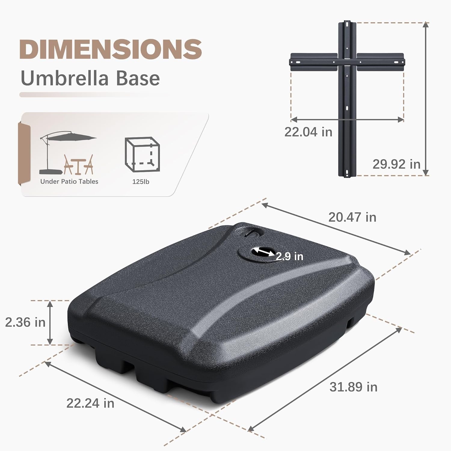 Base de Sombrilla Parasol Con Ruedas Capacidad 125 libras Agua Arena Patió Jardín Exterior Terraza