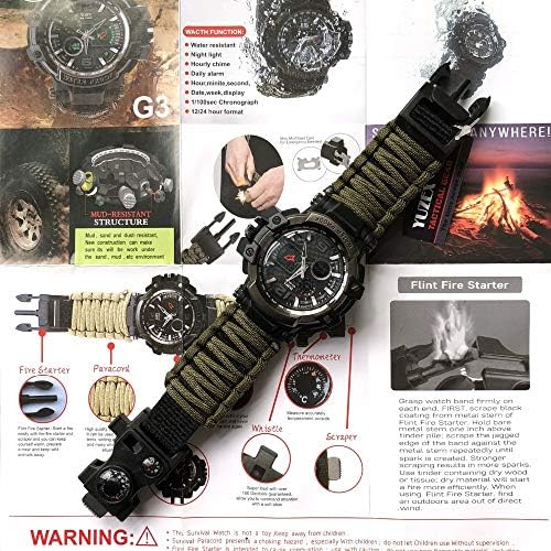 RELOJ PARACORD TACTICO MILITAR IMPERMEABLE BRUJULA TERMOMETRO SILVATO PULSERA DEPERNAL CAMPING AGUA