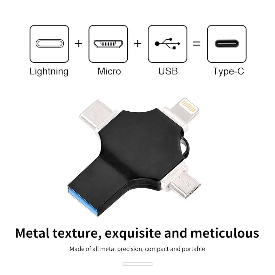 OTG Adaptador Flash 4en1 USB Tipo C V8 Celular Tablet Laptop PC