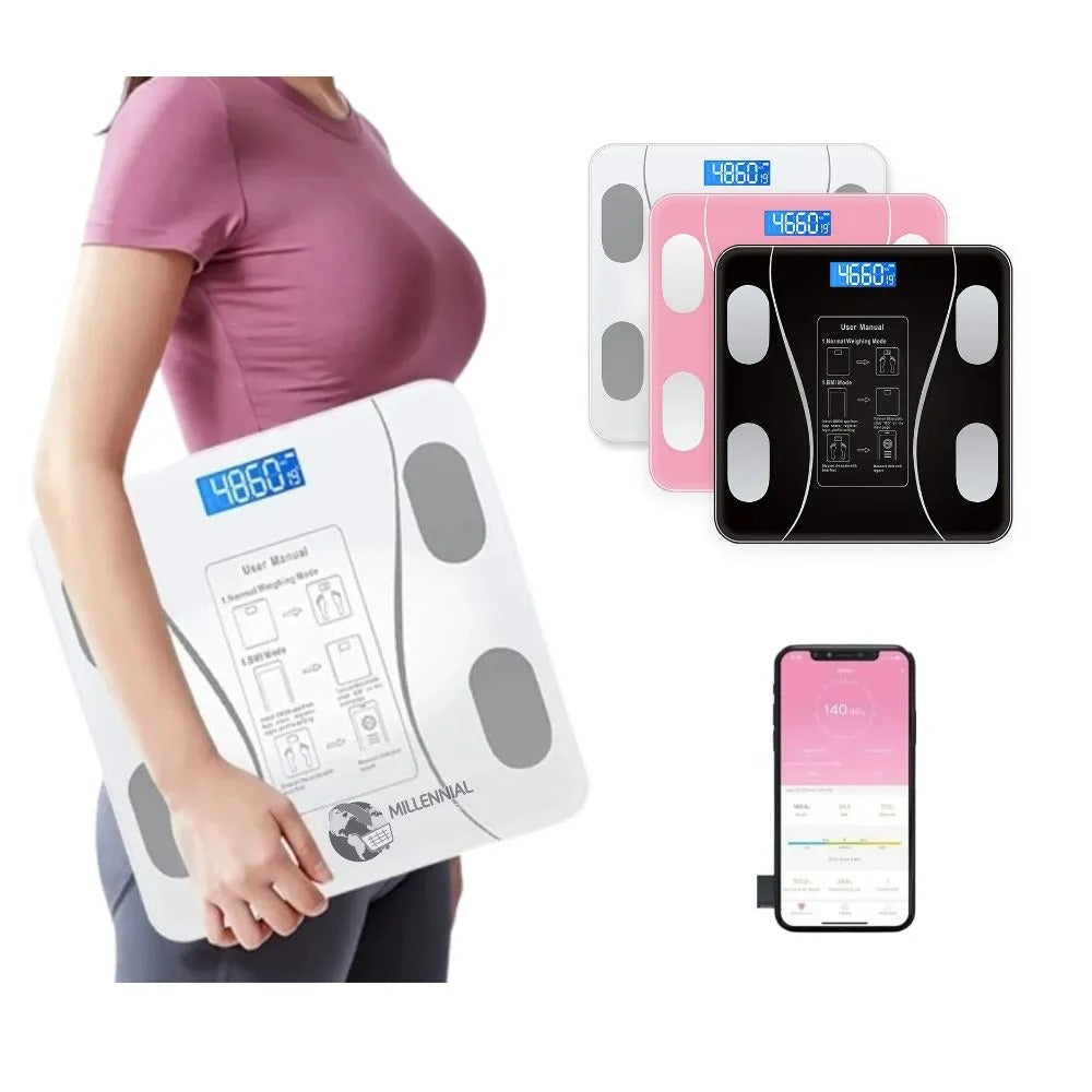 BALANZA BASCULA DIGITAL SMART BLUETOOTH APP CONTROL PESO FITNESS GYM BAÑO CONSULTORIO TRABAJO