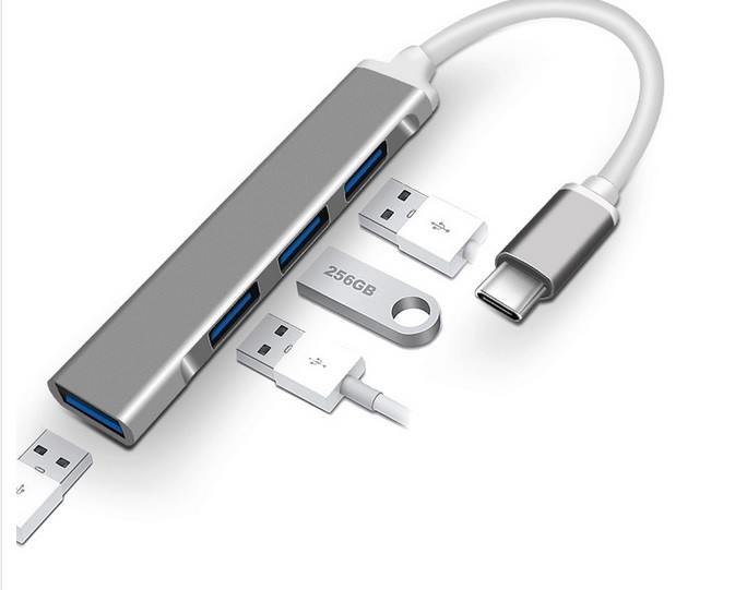 USB-C Hub 4 en 1 Adaptador USB Tipo C 3.0 para Mac Samsung Teléfono móvil Carga Datos Laptop