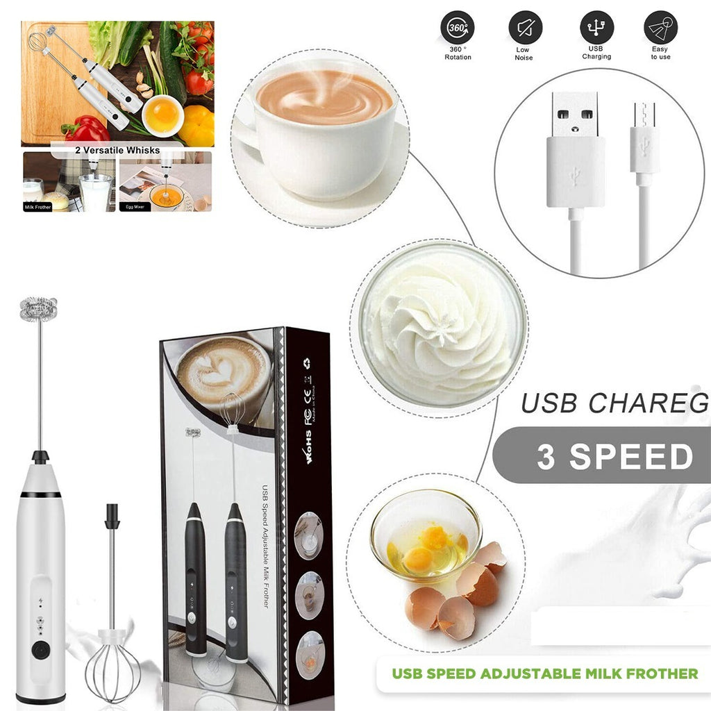 BATIDOR/ESPUMADOR MANUAL RECARGABLE USB MULTIFUNCIONAL+ACCESORIOS CAFE LECHE CREMA HUEVOS CHOCOLAT