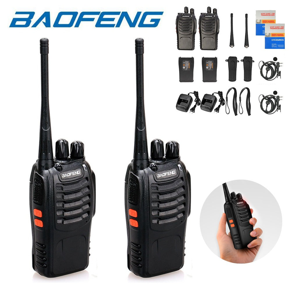 Kit Radio Transmisor x 2 Walkie Talkie con Audifonos Moto Camping Intercomunicador Guardia Segurid