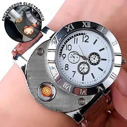 Reloj Elegante con Encendedor Eléctrico Recargable USB Caballero