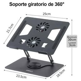 Soporte Metálico Giratoria 360° con Ventilador Plegable para Laptop Computadora