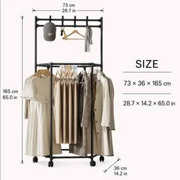 Organizador de Ropa Metálico Ropero con Ruedas Portable Giratorio Colgador con Ganchos