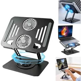 Soporte Metálico Giratoria 360° con Ventilador Plegable para Laptop Computadora