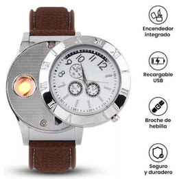 Reloj Elegante con Encendedor Eléctrico Recargable USB Caballero