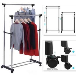 Organizador de Ropa Metálico Ropero con Ruedas Portable Giratorio Colgador Vestidor Armario