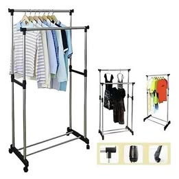 Organizador de Ropa Metálico Ropero con Ruedas Portable Giratorio Colgador Vestidor Armario