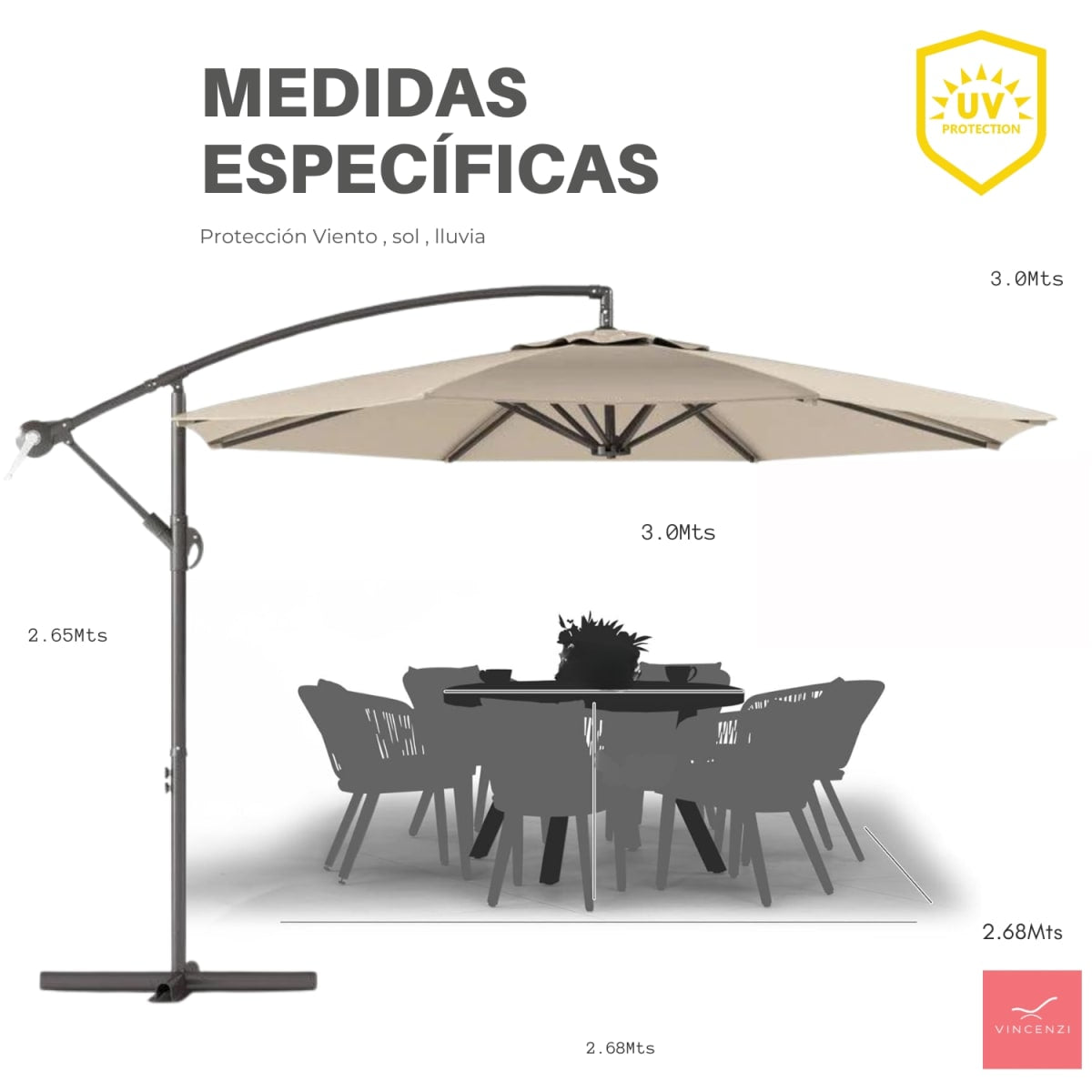 Sombrilla/Parasol Beige plegable Protección Uv jardín patio sol playa terraza restaurant piscina