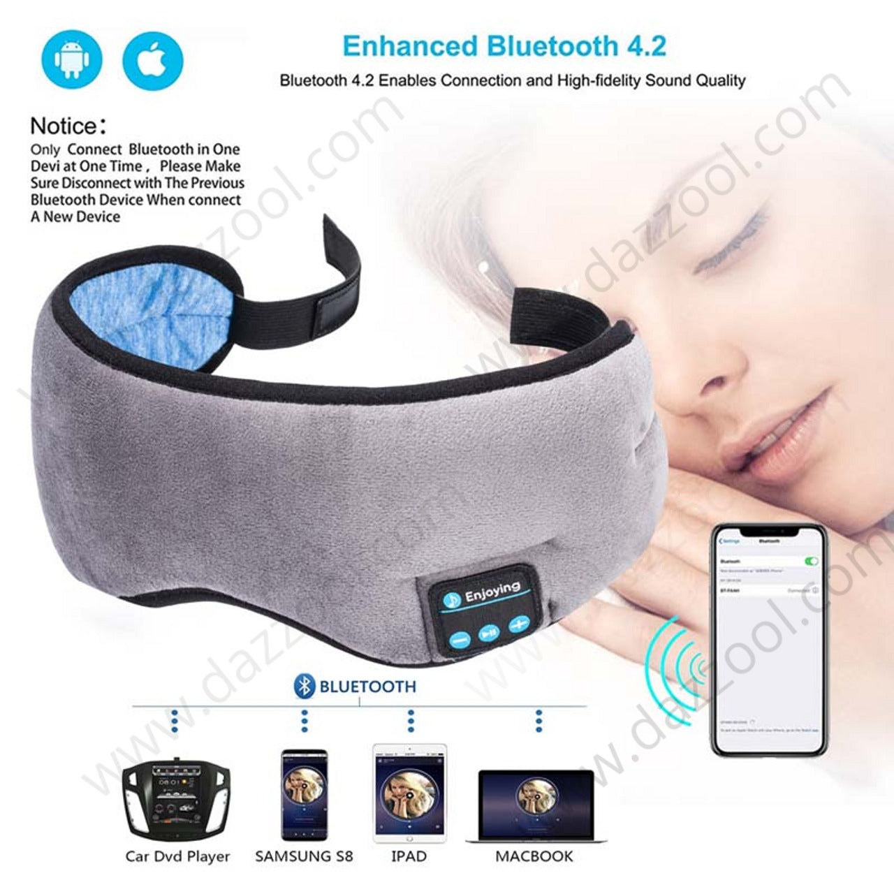 Máscara inalámbrica Antiface para dormir Bluetooth Descanso Ojos Musica Manos Libres
