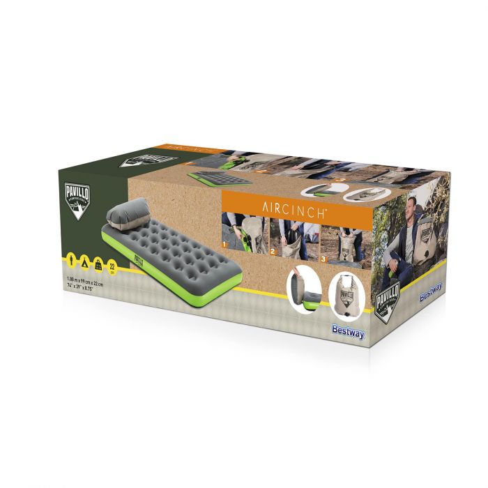 Colchón inflable 1.5 plazas con almohada e inflador camping senderismo aire libre aventura viaje
