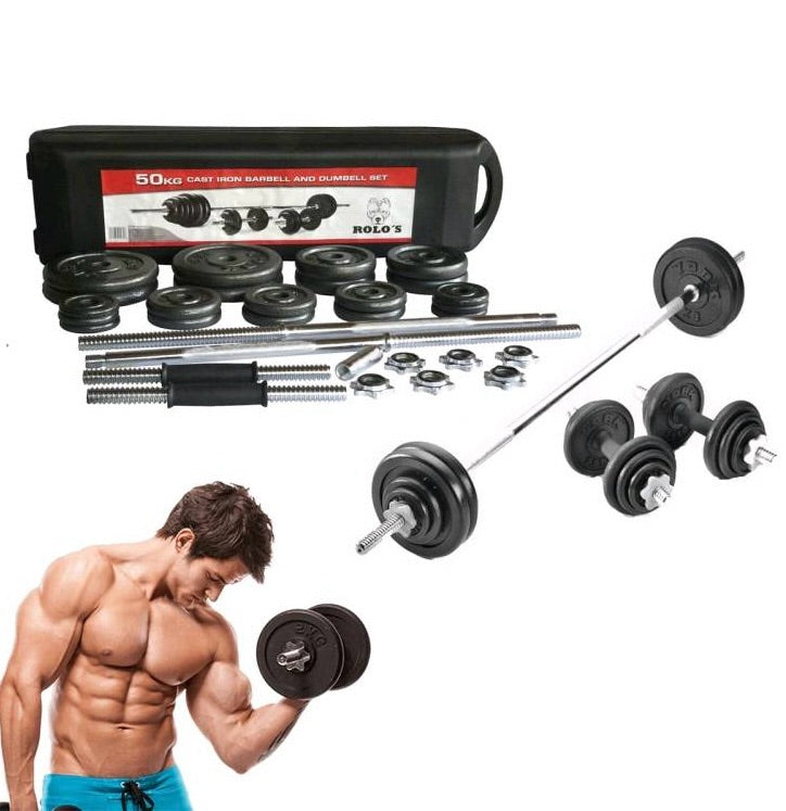 Set completo mancuernas portátil 50kg + barra 150cm gym ejercicio 🏋️‍♀️  fitness gimnasio casa