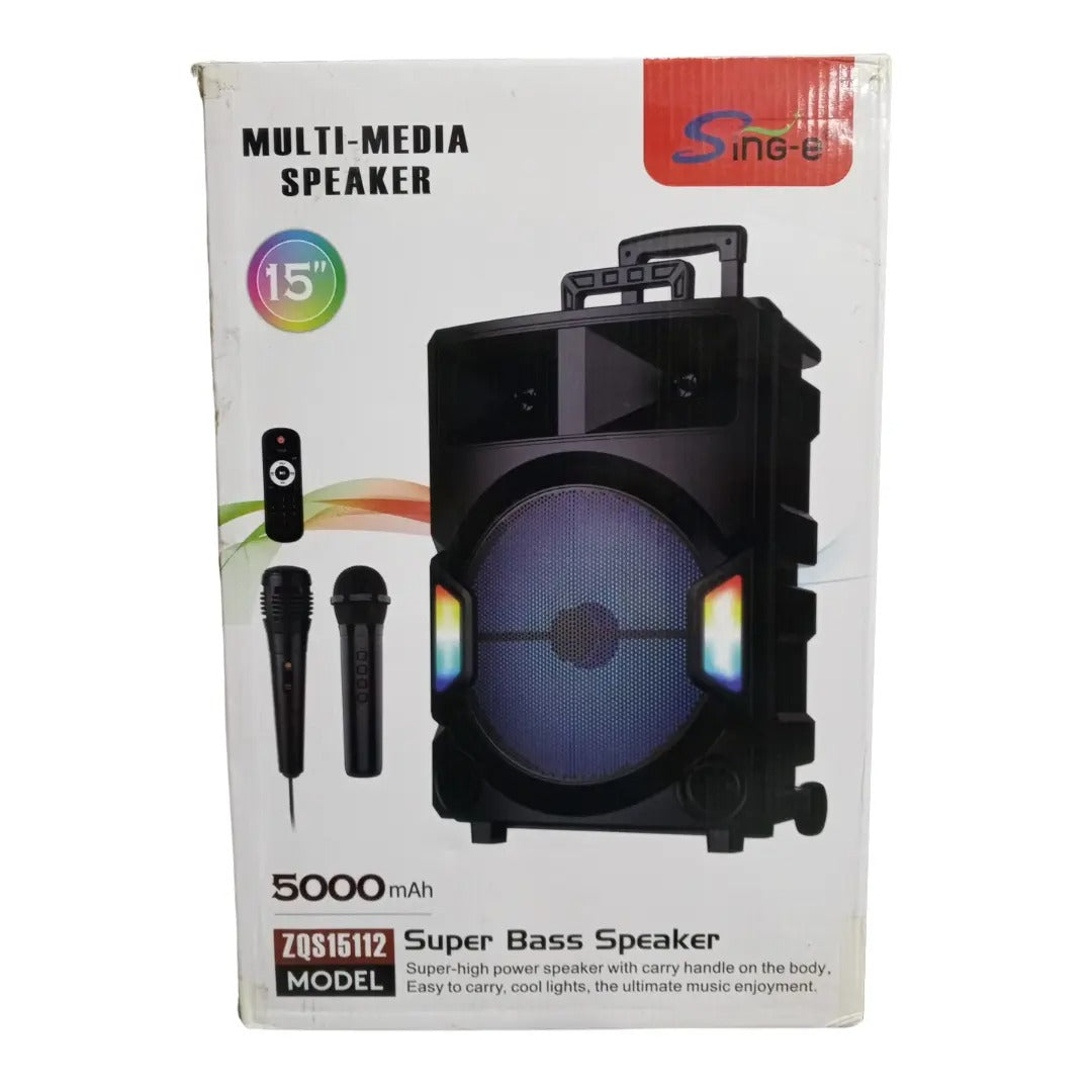 Parlante Altavoz Recargable 3000w Portable con 2 micrófonos Control Remoto Luces RGB Fiesta Musica