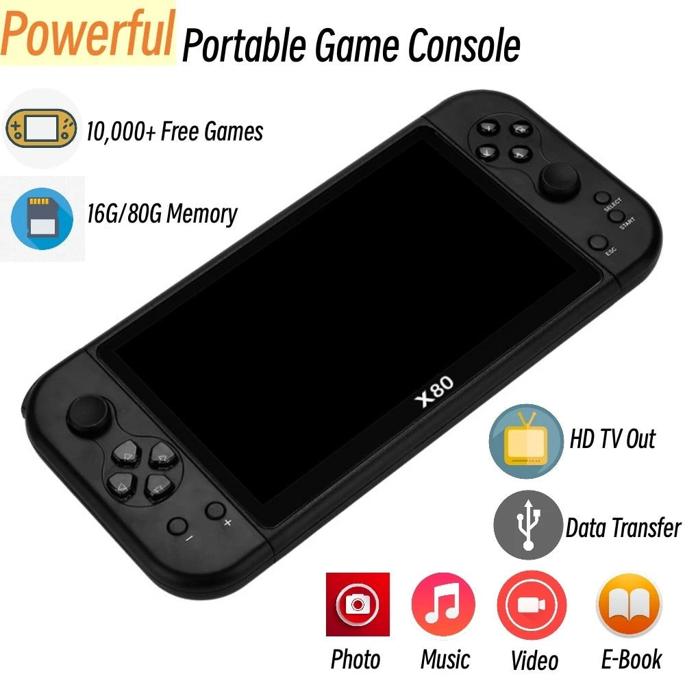 Consola de Videojuego portátil x80 10.000 free games music video foto  HD TV E-book 16G/80G entrenen