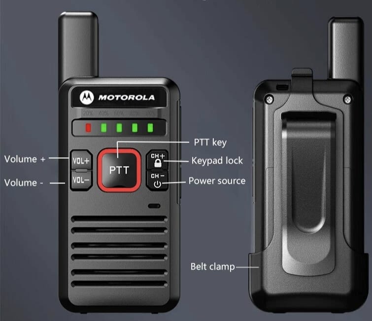 Kit Radio Transmisor x 2 Motorola Walkie Talkie Largo Alcance Camping  Seguridad Trabajo Senderismo