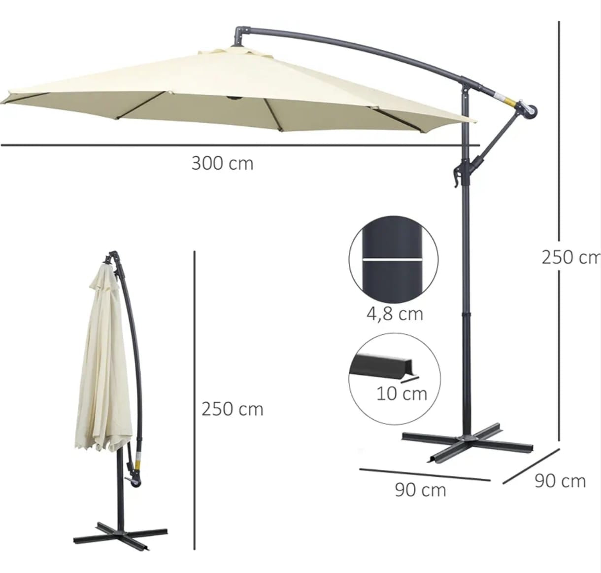 Sombrilla/Parasol Beige plegable Protección Uv jardín patio sol playa terraza restaurant piscina