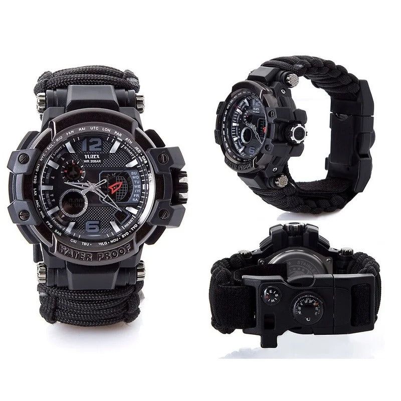 RELOJ PARACORD TACTICO MILITAR IMPERMEABLE BRUJULA TERMOMETRO SILVATO PULSERA DEPERNAL CAMPING AGUA