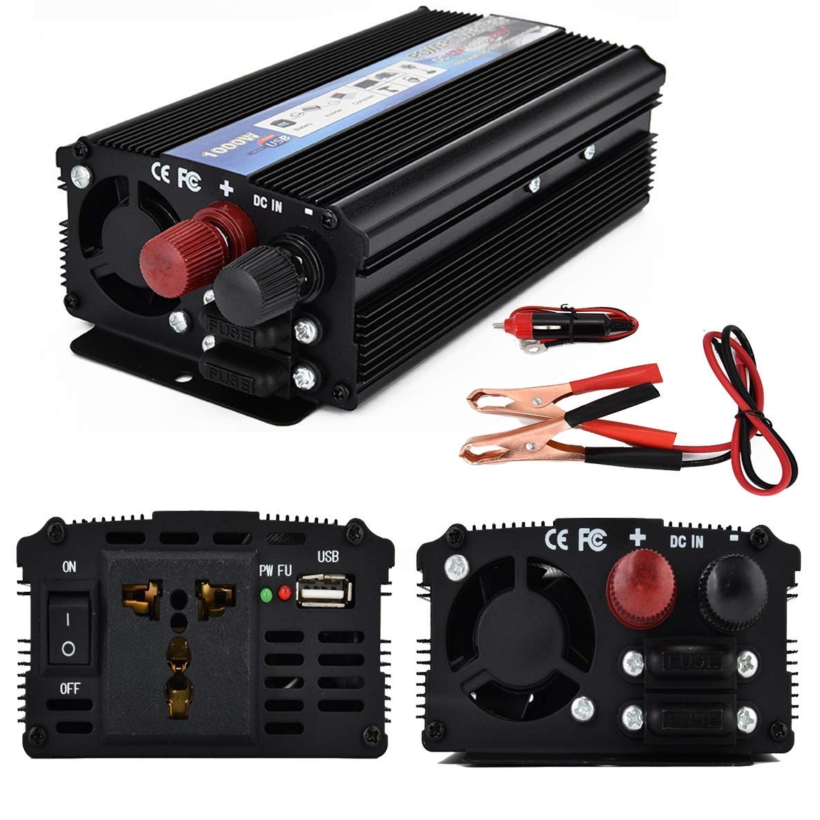 INVERSOR/COVERTIDOR DE CORRIENTE/VOLTAJE PARA AUTO/CARRO DE 12V- 110V DE 1000W USB CAMPING APAGONES