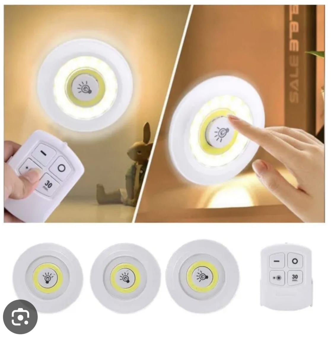 Set de focos Lámparas luz led x3 portátil inalámbrico adhesivo con control sótanos iluminación