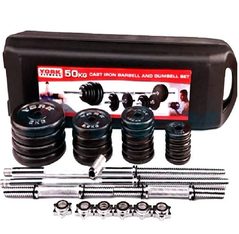 Set completo mancuernas portátil 50kg + barra 150cm gym ejercicio 🏋️‍♀️  fitness gimnasio casa