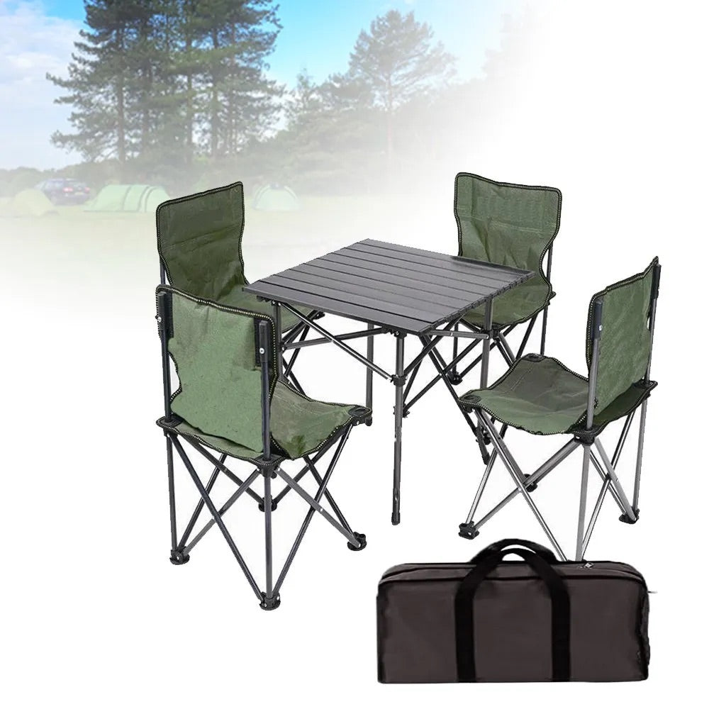 Kit Mesa plegable metálica + 4 sillas plegables + maletín camping viaje picnic playa paseo exterior