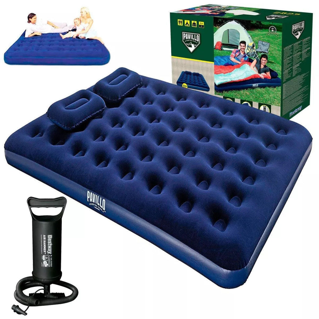 Colchón inflable 2 plazas+Inflador+Almohada Bestway Camping Aire libre Senderismo Viaje 139x190cm