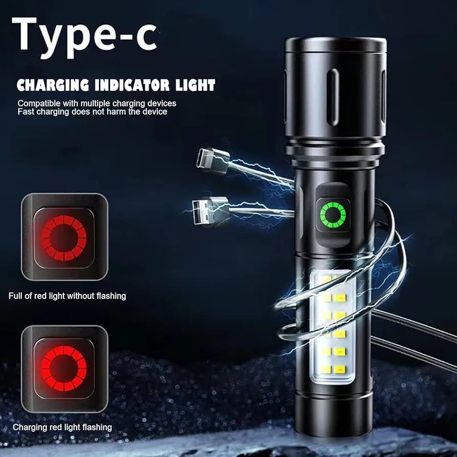 Linterna Táctica LED Profesional Multifuncional Impermeable Recargable Zoom Camping Noche Oscuridad