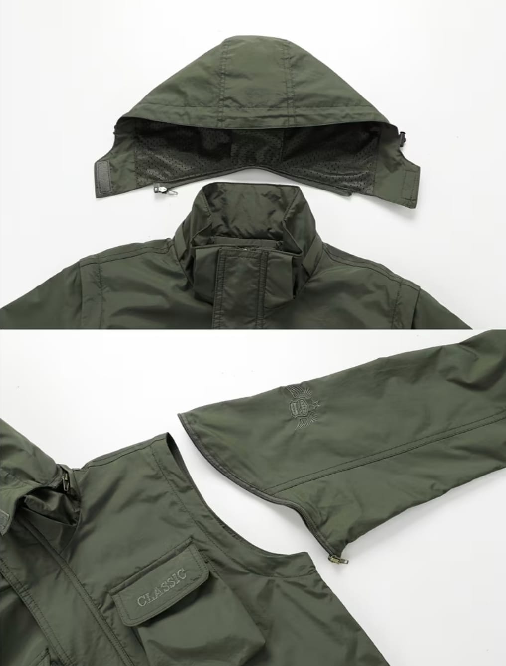Chaqueta Chompa Casaca Táctica Multiuso Desmontable Verde Militar Camping Senderismo Pesca Chaleco