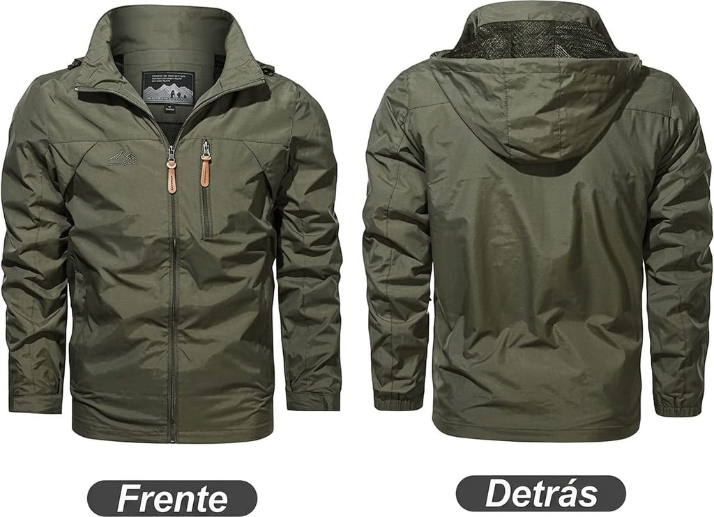 Chaqueta Casaca Ligera Cortavientos Verde Militar Capucha Ajustable Verano Camping Senderismo Viajes