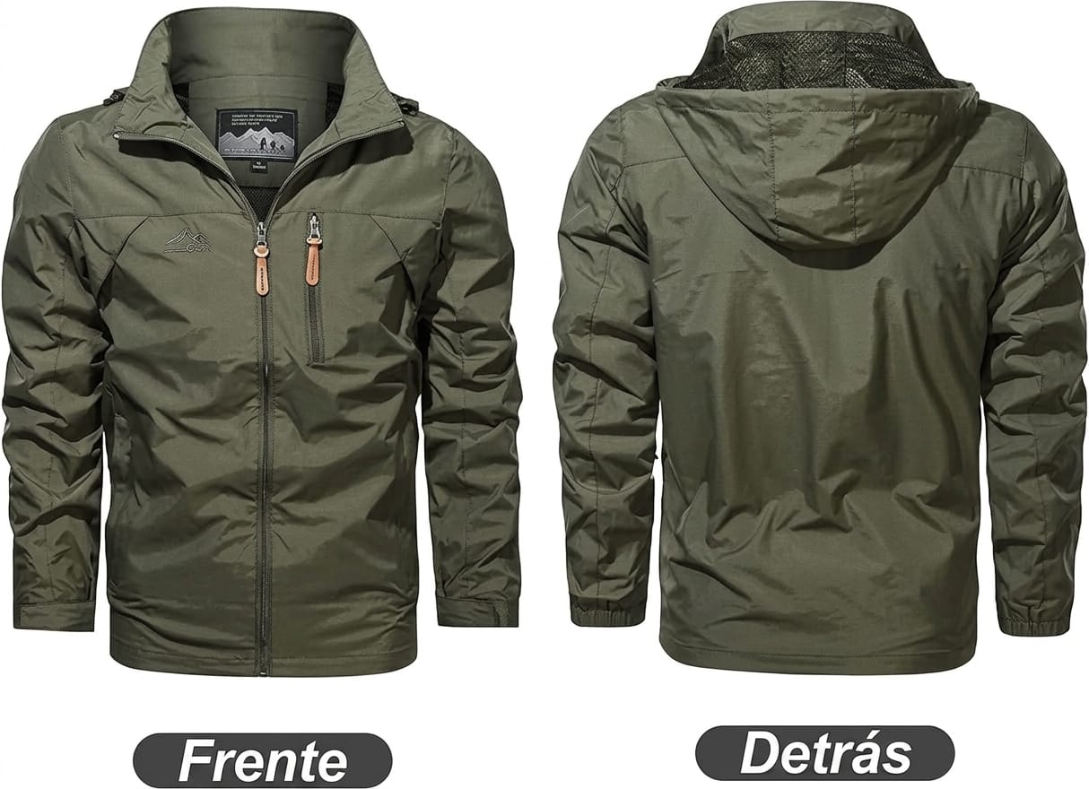Chaqueta Casaca Ligera Cortavientos Verde Militar Capucha Ajustable Verano Camping Senderismo Viajes