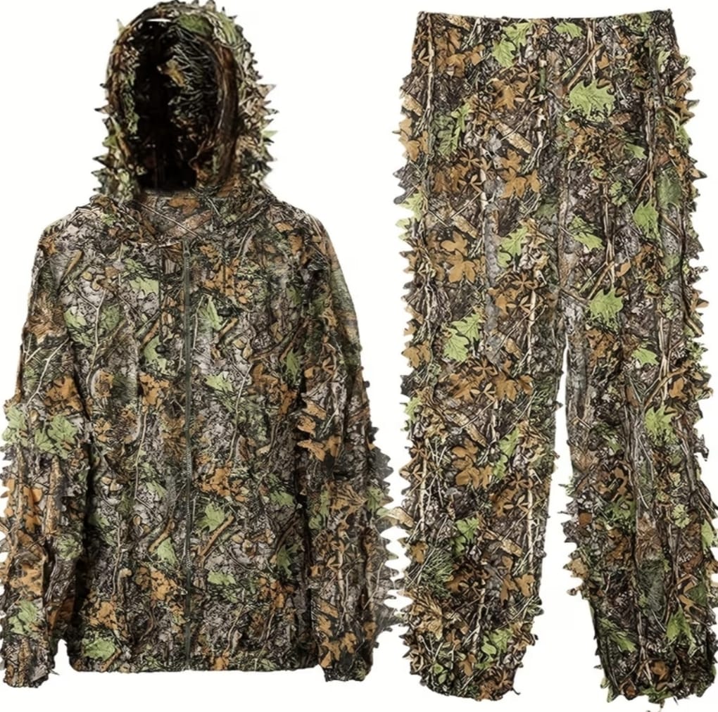 Traje Camuflaje Ligero 3D con Hojas Entrenamiento  Aire Libre Fotografía Caza Camping Pesca Senderis