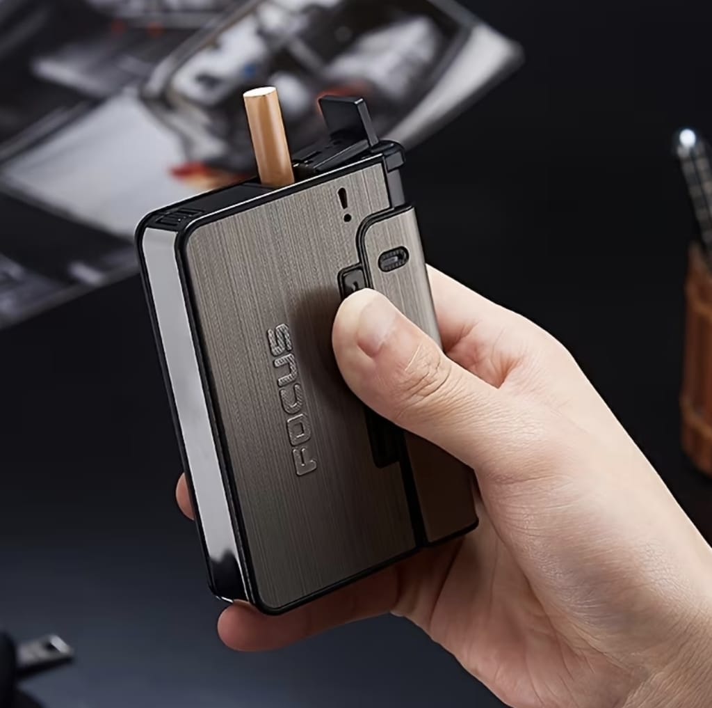 Billetera Portador Metálico con Encendedor y Contenedor Automático Cenicero